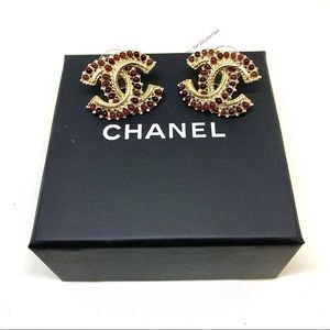 Chanel Paris Dallas Collection Red Garnet CC Studs.